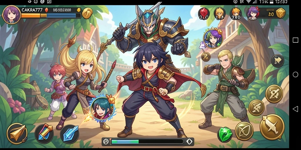 Screenshot gameplay CAKRA777 menunjukkan aksi karakter anime yang menegangkan.