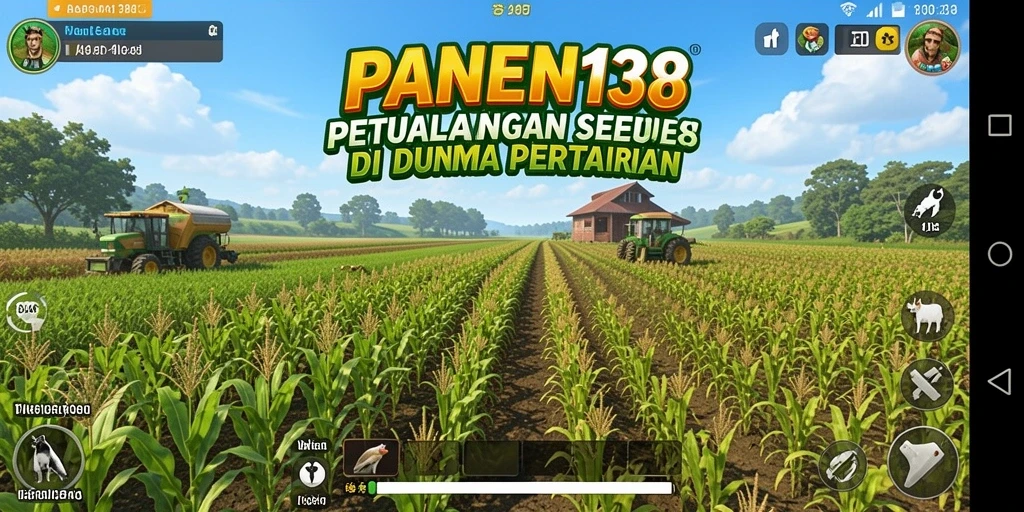 Screenshot gameplay PANEN138 menampilkan ladang subur dan berbagai tanaman.
