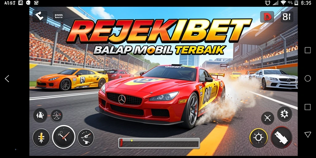 Screenshot gameplay menunjukkan aksi balapan yang seru dan mendebarkan.
